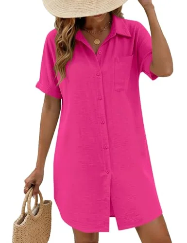 Button-up Cover-Up, Hot Pink