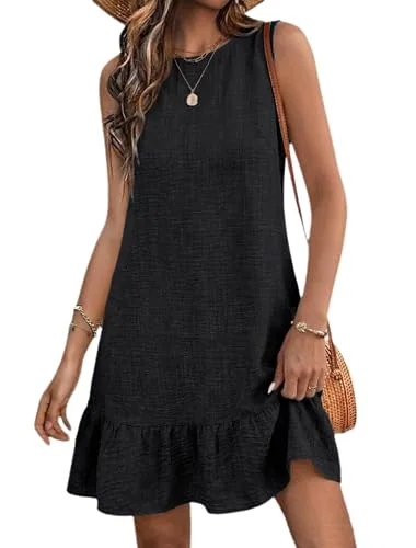 Sleeveless Crew Neck Dress, Black