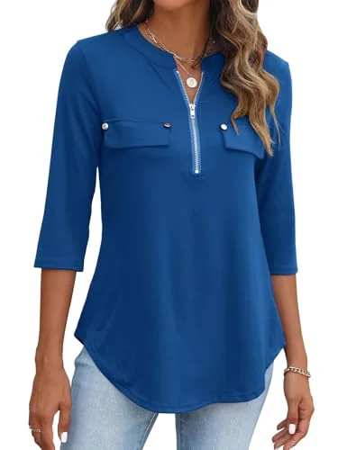 3/4-Sleeve Blouse, Navy Blue