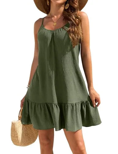 Round Neck Swim Cover-Up, Army Green