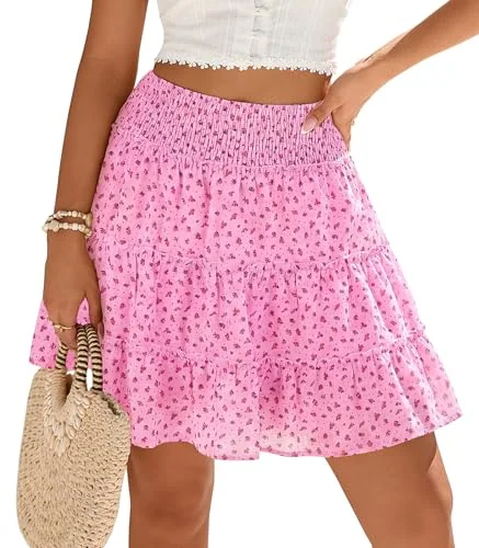 Mini Shorts, Hot Pink Red Floral