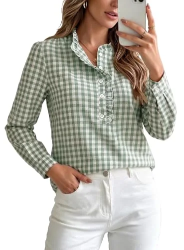 V-Neck Top III, Plaid Green
