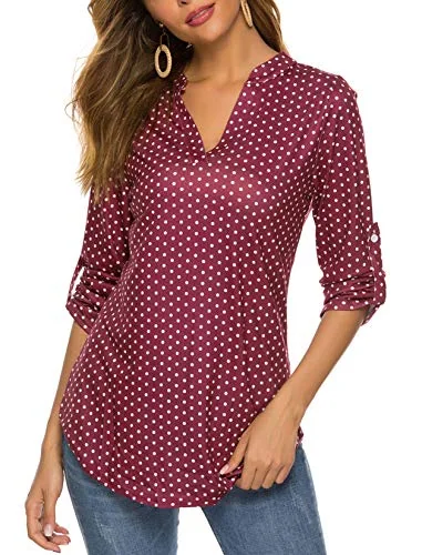 Long-Sleeve Blouse V, Wine Red