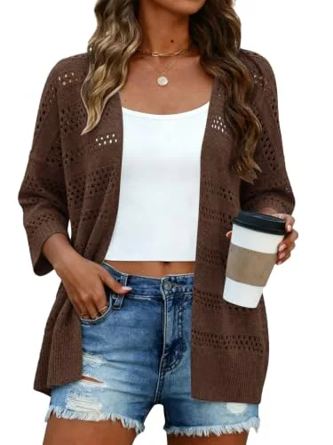 3/4-Sleeve Cardigan, Brown