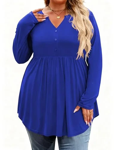 Long-Sleeve Henley Tunic Top III, Royal Blue