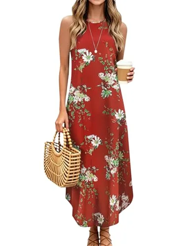 Sleeveless Halter Maxi Dress, Floral Wine Red