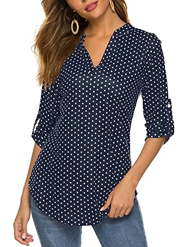 3/4-Sleeve Henley Tunic Top, Navy Blue
