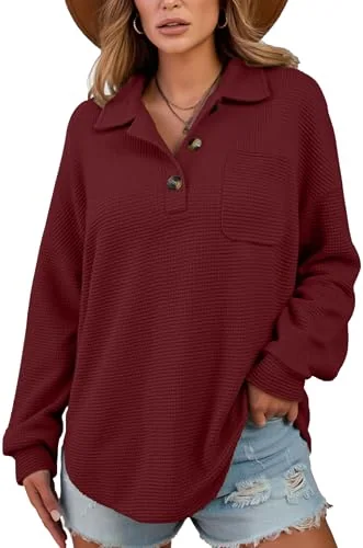 Long-Sleeve Collar Top II, Burgundy