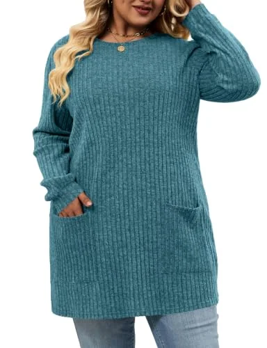 Long-Sleeve Crew Neck Top IV, Ocean Blue
