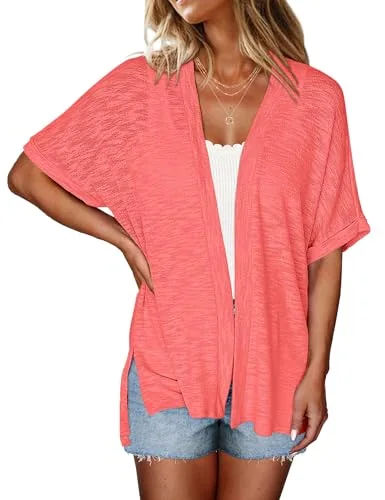 Short-Sleeve Cardigan, Coral