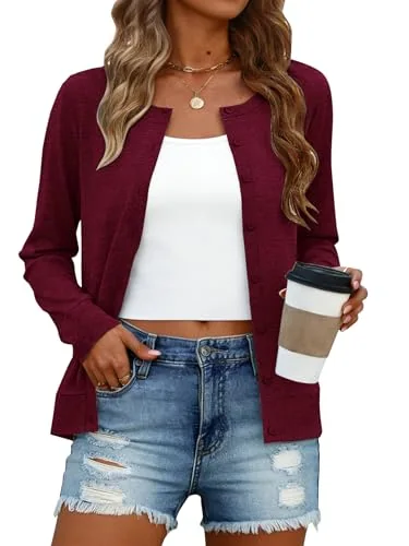 Long-Sleeve Crew Neck Shrug, Wine Red
