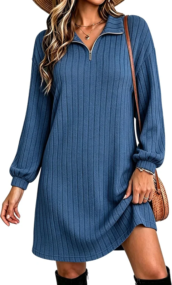 Long-Sleeve Dress, Dark Blue