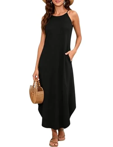Sleeveless Halter Maxi Dress II, Pocket Black