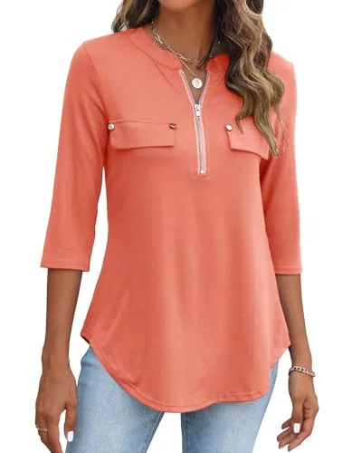 3/4-Sleeve Top, Coral