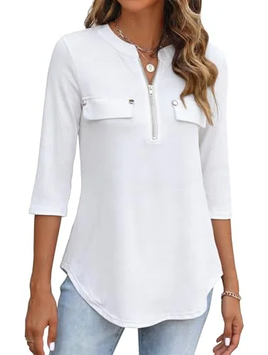 3/4-Sleeve Blouse, White