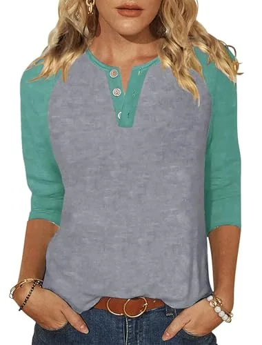 3/4-Sleeve Round Neck Baseball Tee, Grey Green