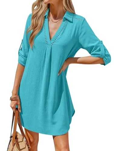 Collar Swim Cover-Up, Blue Green