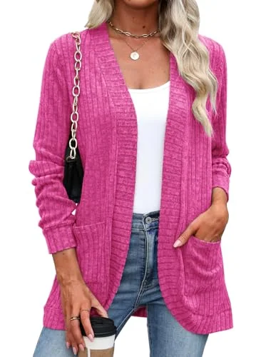 Long-Sleeve Cardigan, Hot Pink