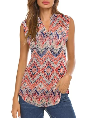 Sleeveless Henley Blouse II, Boho Print