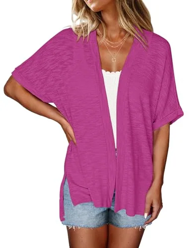 Short-Sleeve Cardigan, Magenta