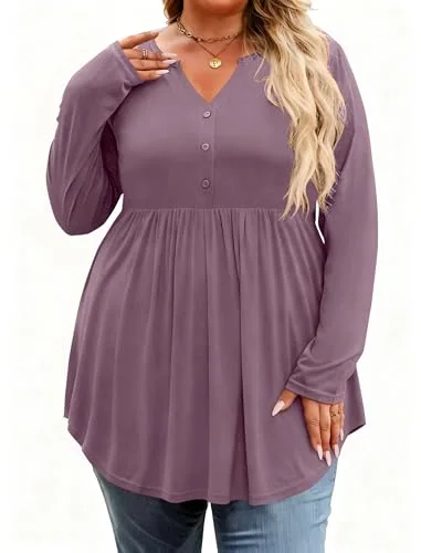Long-Sleeve Henley Top, Mauve