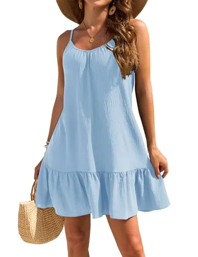 Sleeveless Round Neck Swim Cover-Up, Sky Blue