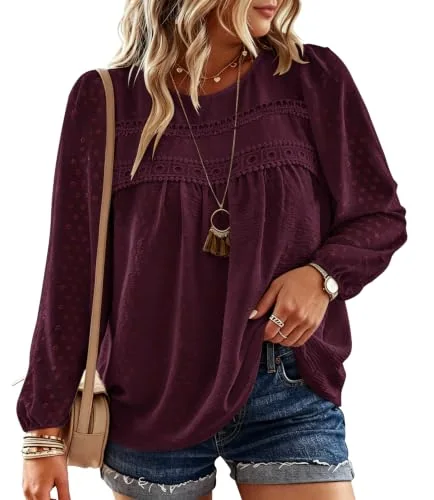 Long-Sleeve Round Neck Top, Mulberry