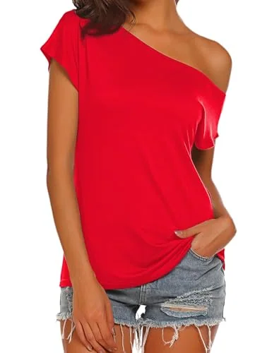 Short-Sleeve Off-the-Shoulder Top, Red