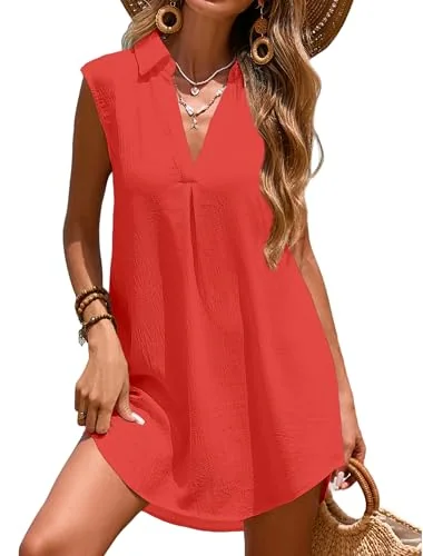 V-Neck Swim Cover-Up III, Orange Red