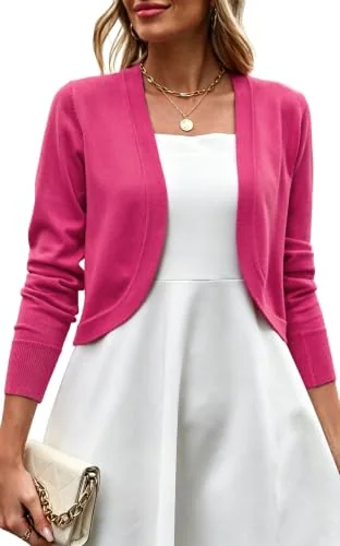 Long-Sleeve Cropped Cardigan, Hot Pink