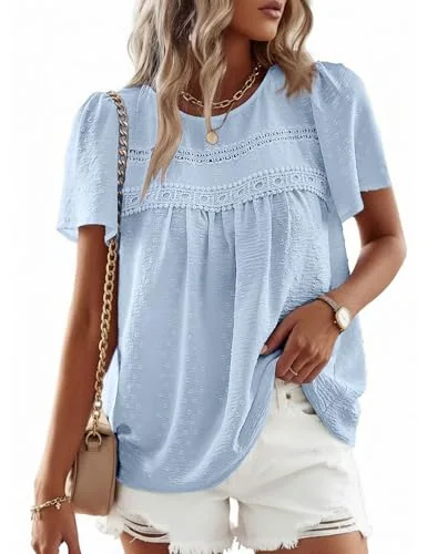 Short-Sleeve Crew Neck Top, Blue