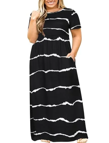 Round Neck Maxi Dress II, Black White Striped