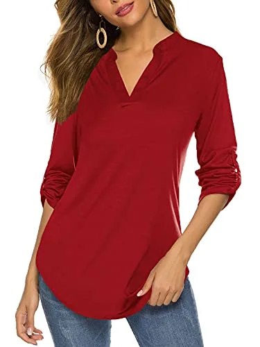 3/4-Sleeve Henley Top III, Red