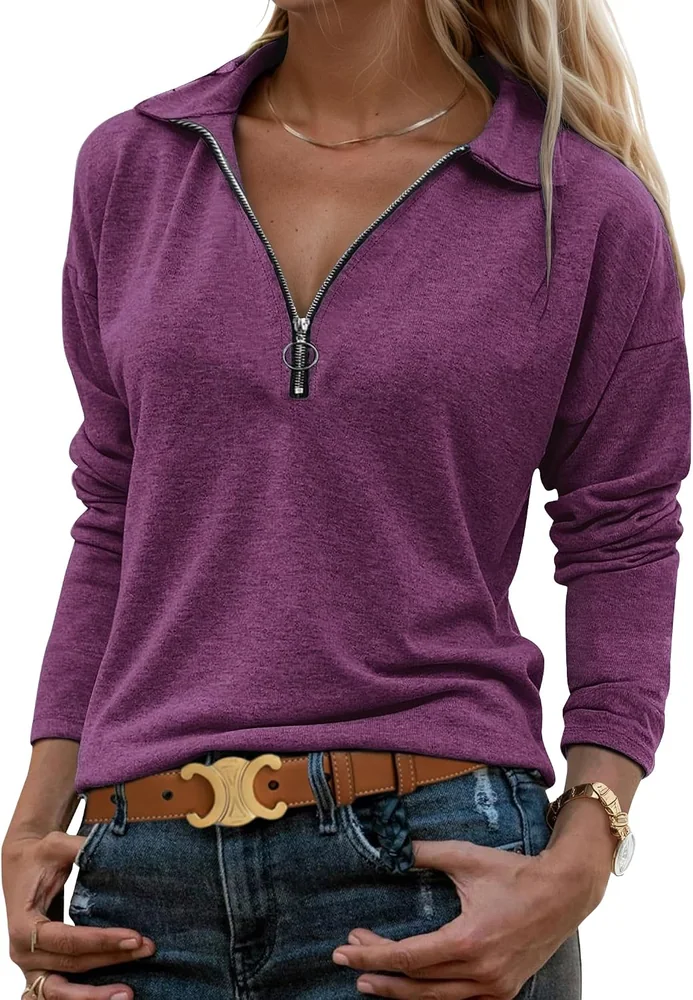 Long-Sleeve Collar Blouse, Purple