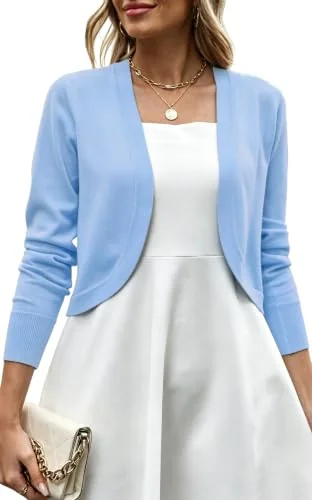 Long-Sleeve Cropped Cardigan, Light Blue