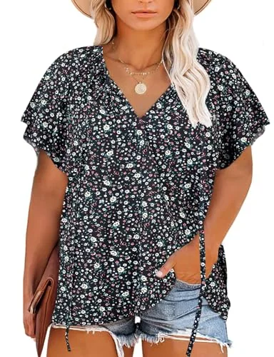 Short-Sleeve V-Neck Top III, Floral