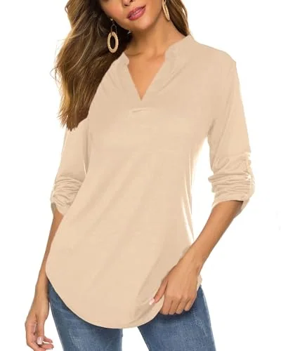 3/4-Sleeve Henley Top III, Khaki