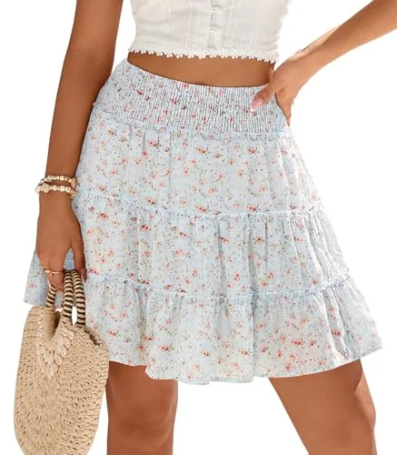 Mini Skirt II, Light Blue Pink Floral