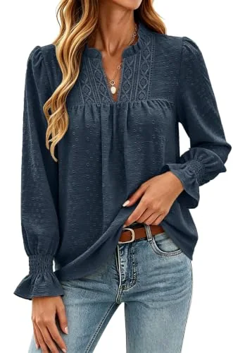 Long-Sleeve V-Neck Top II, Navy Blue