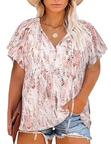 Short-Sleeve V-Neck Top II, Light Pink