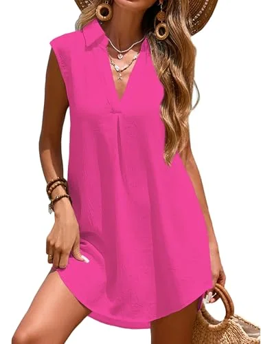 V-Neck Swim Cover-Up, Hot Pink