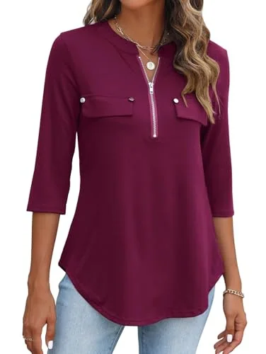 3/4-Sleeve Top, Burgundy