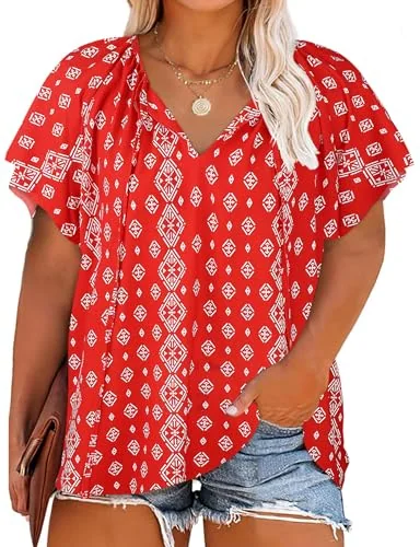 Short-Sleeve V-Neck Top II, Red