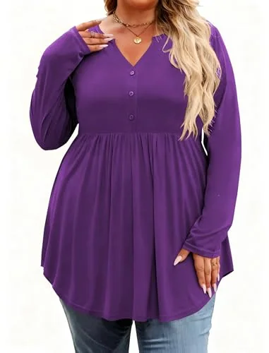 Long-Sleeve Henley Top, Purple