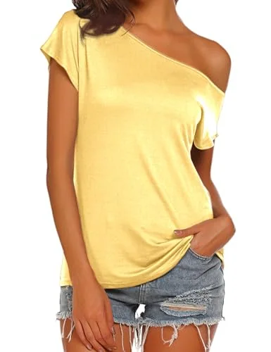 Short-Sleeve Off-the-Shoulder Tee, Butter Yellow