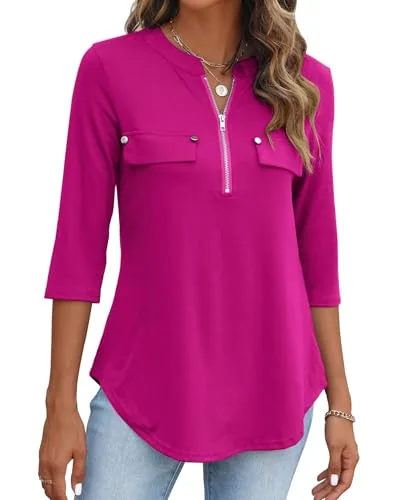 3/4-Sleeve Top, Hot Pink