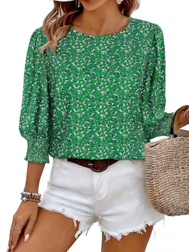 3/4-Sleeve Boat Neck Top, Green
