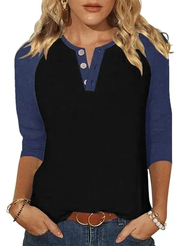 3/4-Sleeve Round Neck Baseball Tee, Black Navy