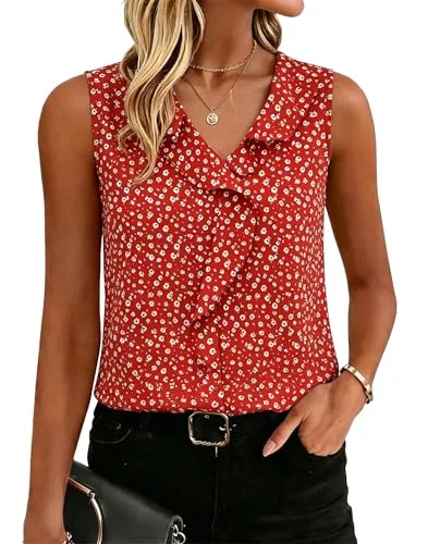 Sleeveless Top, Floral Red