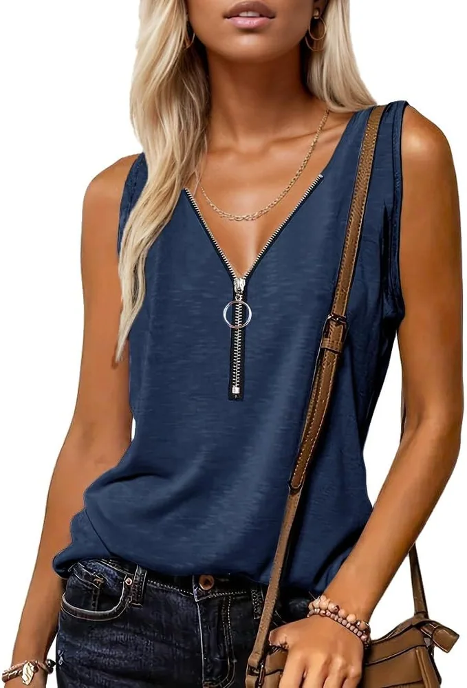 Sleeveless Tank Top, Navy Blue